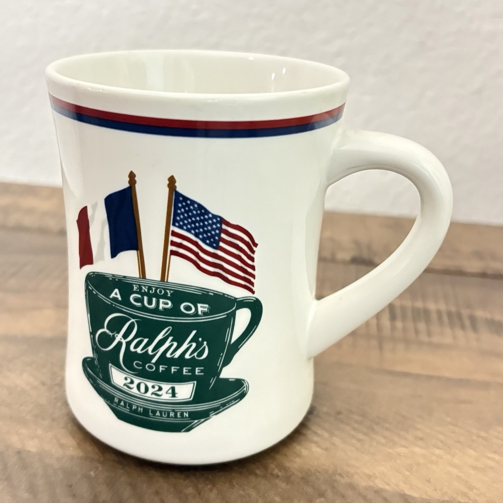 RALPH'S COFFEE Mug Ralph Lauren 2024 USA / France Flags White Porcelain Rare